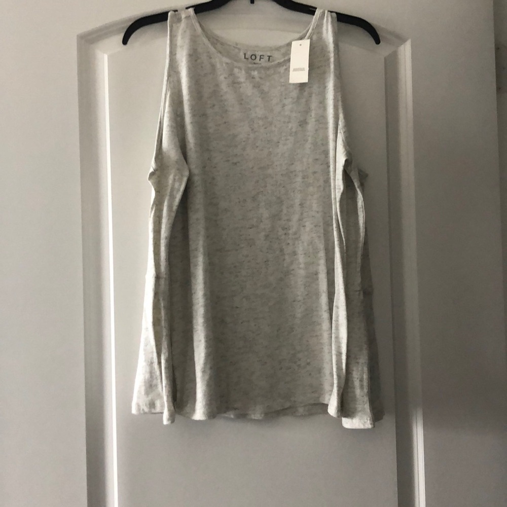 Off the shoulder grey top.